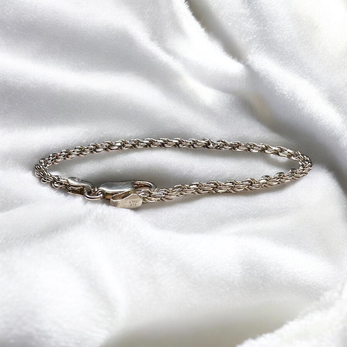 Silver Rope Bracelet, Italy 7.25"