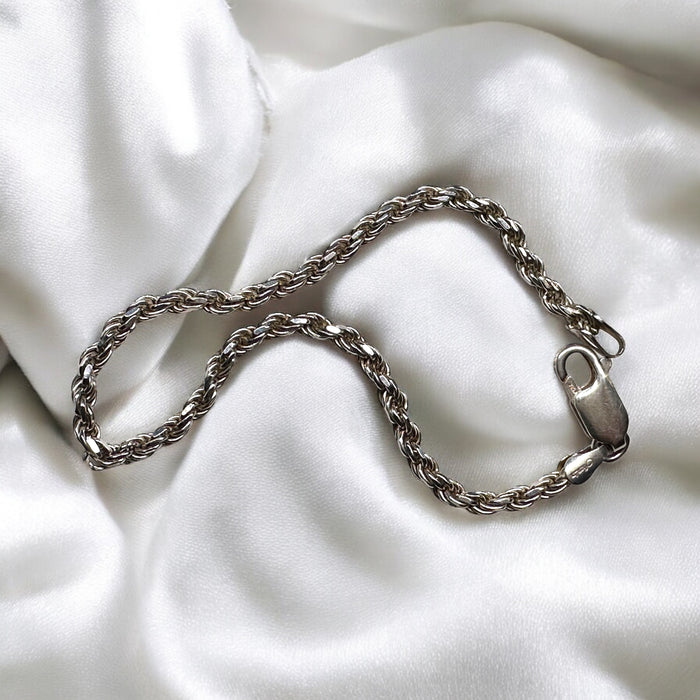 Silver Rope Bracelet, Italy 7.25"