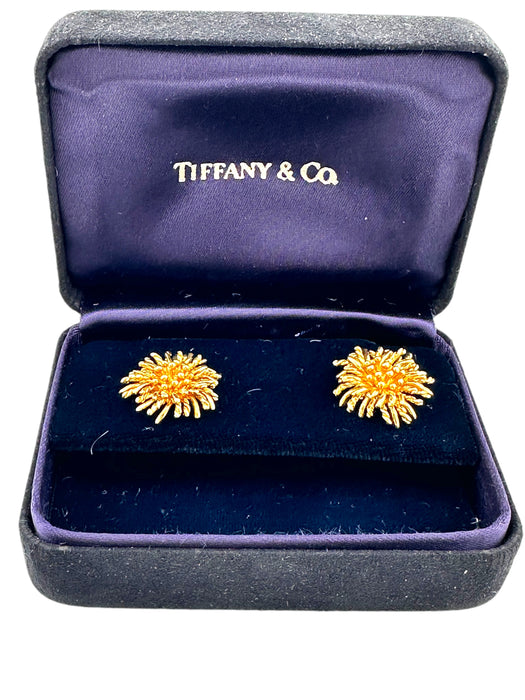 Vintage Tiffany & Co 18k Yellow Gold Sea Anemone Earrings .7in