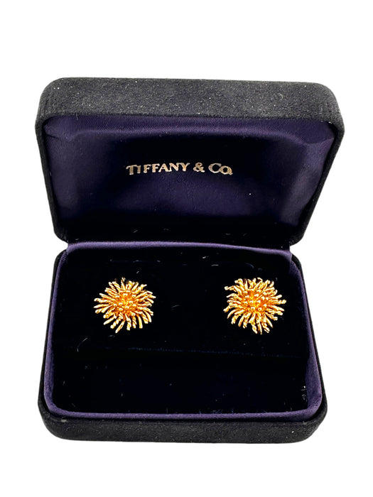 Vintage Tiffany & Co 18k Yellow Gold Sea Anemone Earrings .7in