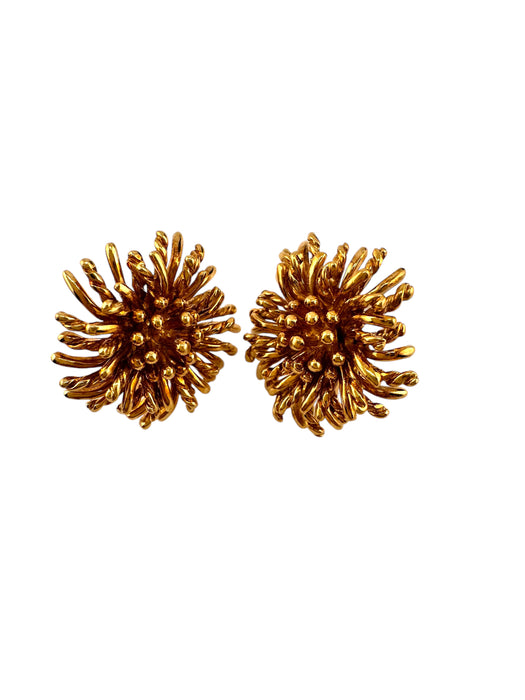 Vintage Tiffany & Co 18k Yellow Gold Sea Anemone Earrings .7in