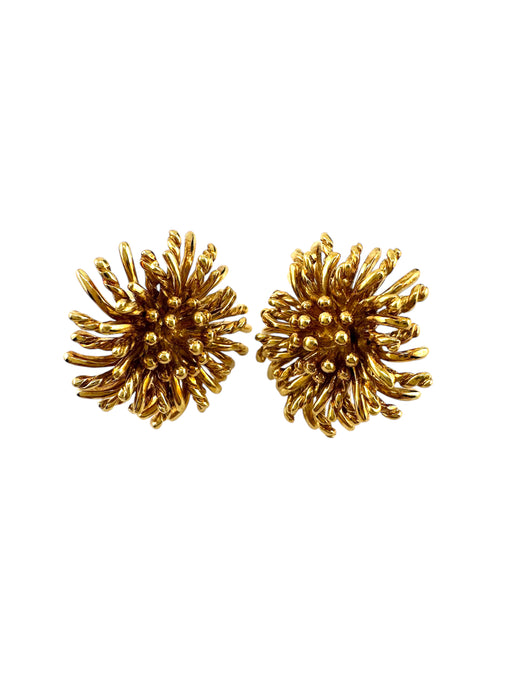 Vintage Tiffany & Co 18k Yellow Gold Sea Anemone Earrings .7in