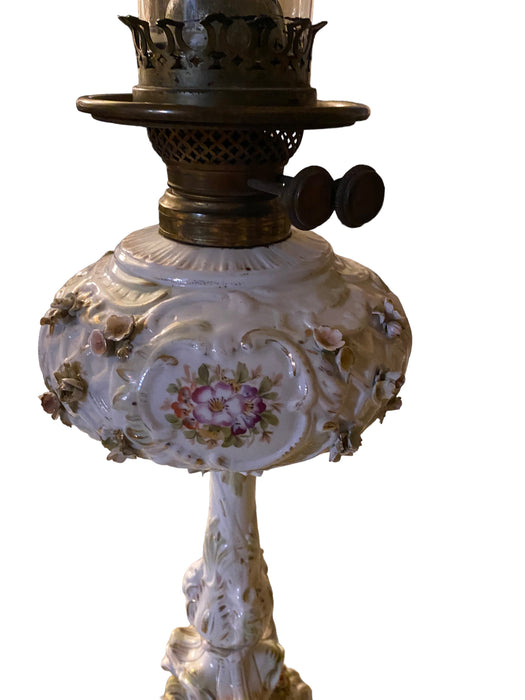 Antique Oil Lamp Dresden Ornate, Made in Germany, 29”-EZ Jewelry and Decor