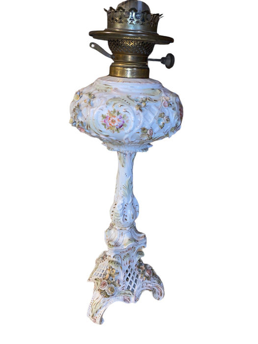 Antique Oil Lamp Dresden Ornate, Made in Germany, 29”-EZ Jewelry and Decor