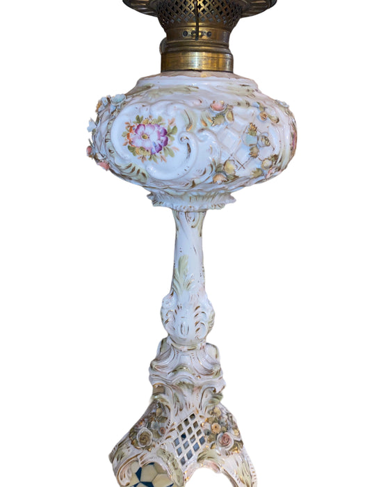 Antique Oil Lamp Dresden Ornate, Made in Germany, 29”-EZ Jewelry and Decor