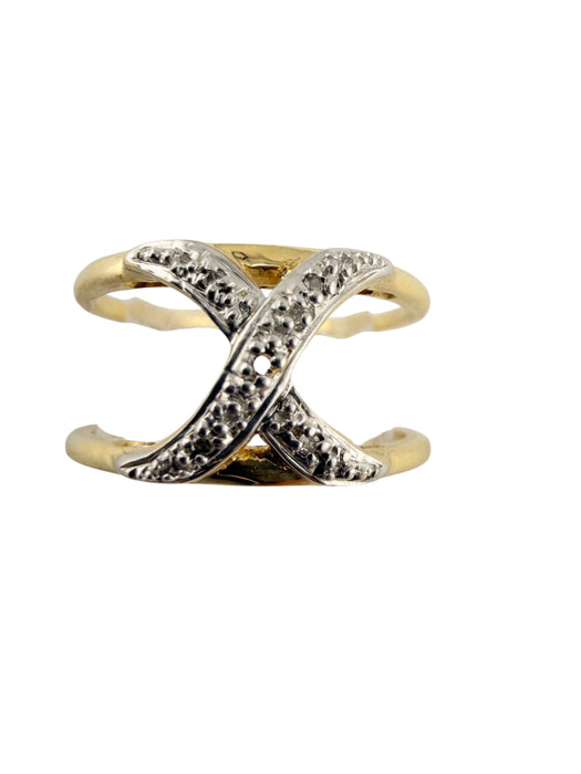 14K Gold and Diamond X Shape Ring Size 6 | Elegant Crossover Diamond Ring