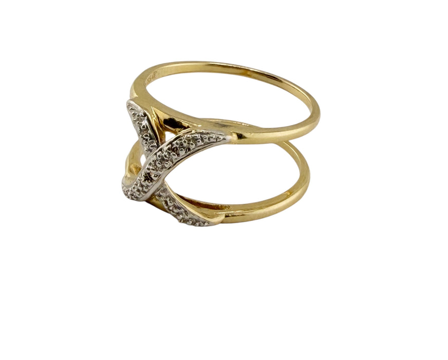 14K Gold and Diamond X Shape Ring Size 6 | Elegant Crossover Diamond Ring