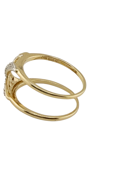 14K Gold and Diamond X Shape Ring Size 6 | Elegant Crossover Diamond Ring