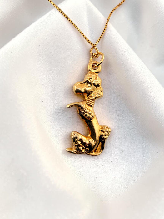 18k Gold Poodle Pendant Necklace 1 inch T, 18" Chain 14k gold, Fidelity Symbol