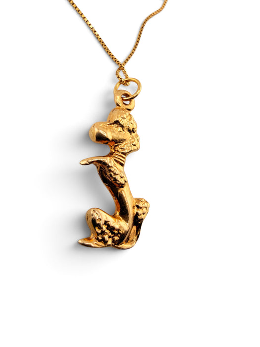 18k Gold Poodle Pendant Necklace 1 inch T, 18" Chain 14k gold, Fidelity Symbol