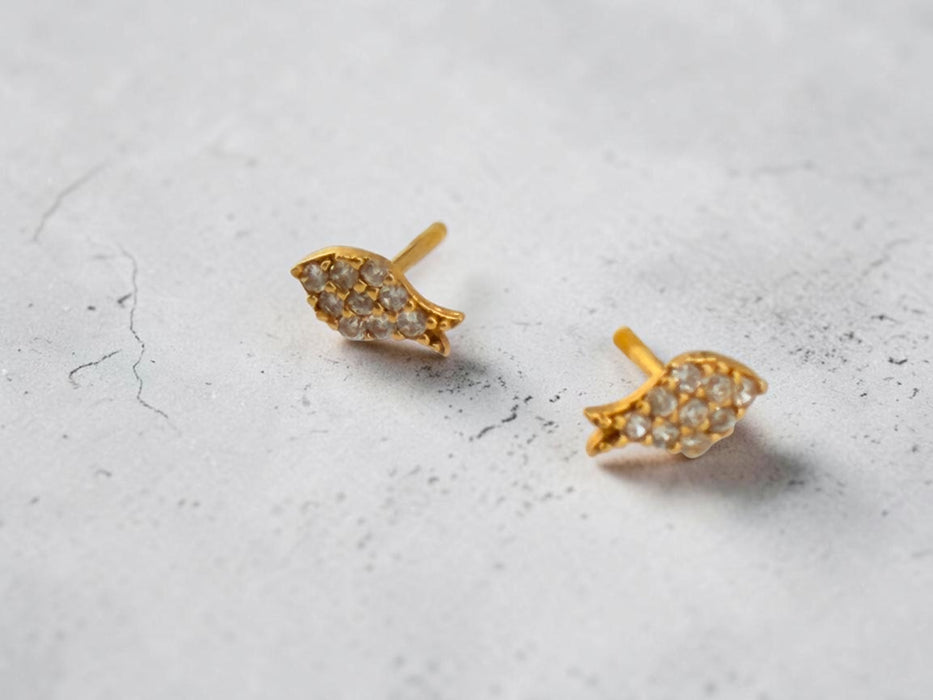 18k Gold, Fish Small Stud Earrings Dainty Earrings, February- March Symbol