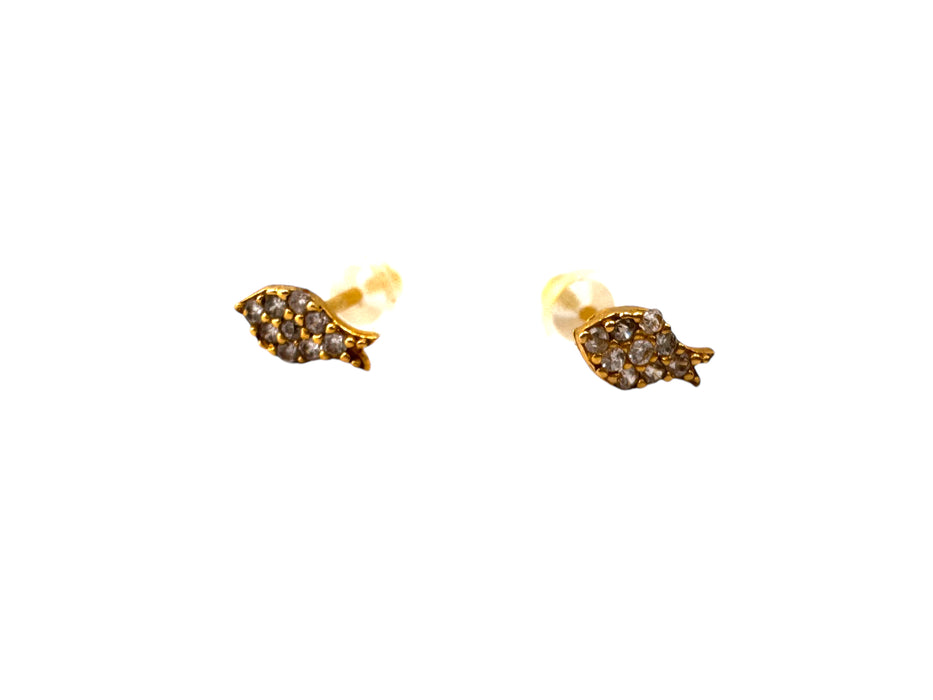 18k Gold, Fish Small Stud Earrings with Crystals-EZ Jewelry and Decor