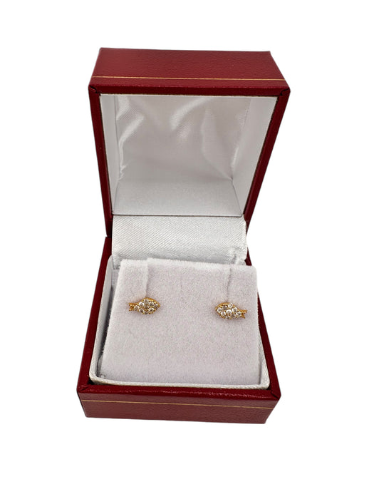 18k Gold, Fish Small Stud Earrings with Crystals-EZ Jewelry and Decor