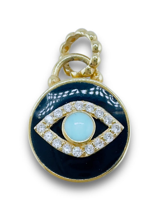 18k Evil Eye Enamel Pendant, .69 inch Tall, 2g. Spiritual Protector Pendant