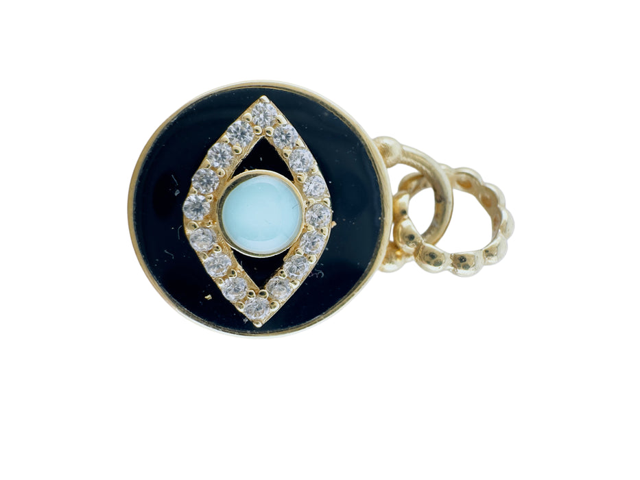 18k Evil Eye Enamel Pendant, .69 inch Tall, 2g. Spiritual Protector Pendant