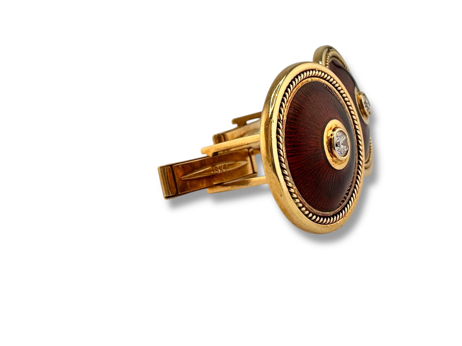 18k Gold And Diamond Cufflinks 17.41 Gr 0.78” Diameter. Best Gift for Him