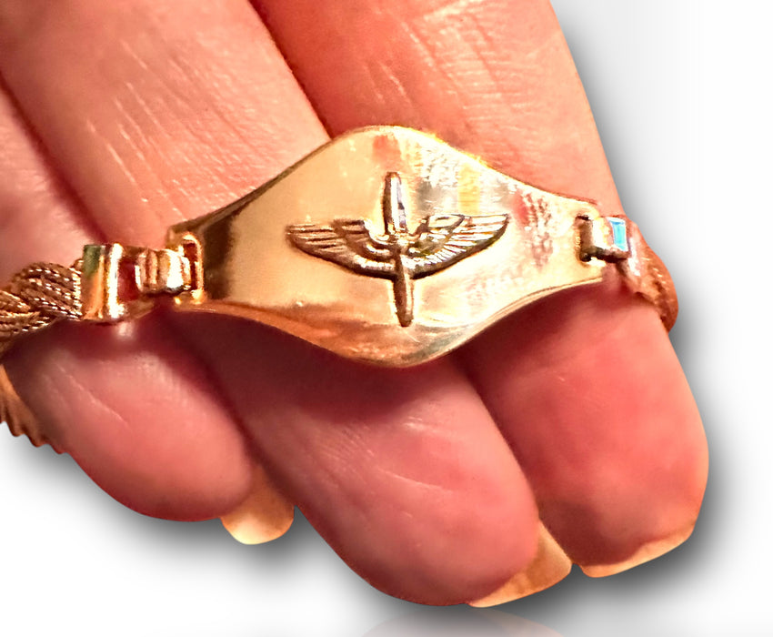 10k Gold Unisex Bracelet, Farvahar Bracelet, Eagle Power , Pilot Bracelet. 6.75 inches, 5.54grams