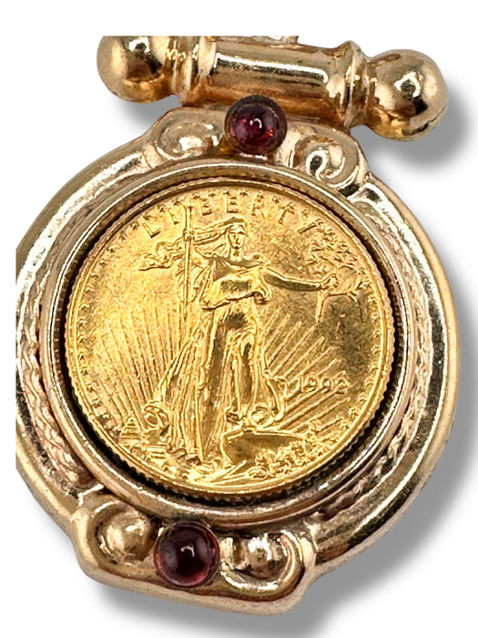 1992 1/10oz Gold $5 Eagle in a 14K Gold Pendant Frame and Two Tourmaline 14k, 24k