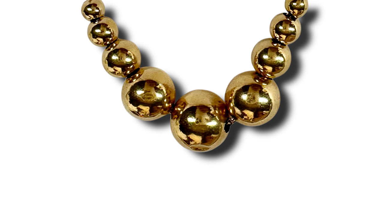 14k Bead Necklace, Graduated Sizes Round Beads, 14k Gold Degrade Polished Balls Necklace