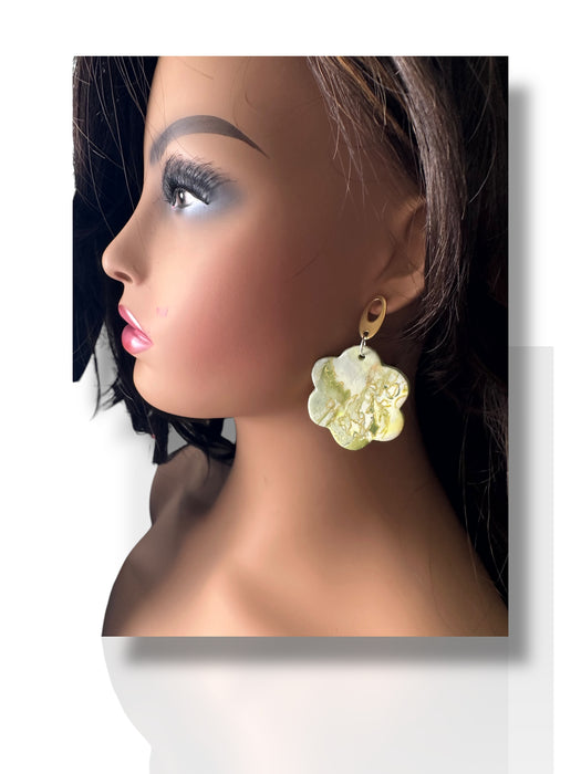 Handmade Modern Earrings, Three Different Flower Design, Dangle Earrings, Black and White Earrings, Green and Gold Earrings, Polymer Clay Earrings