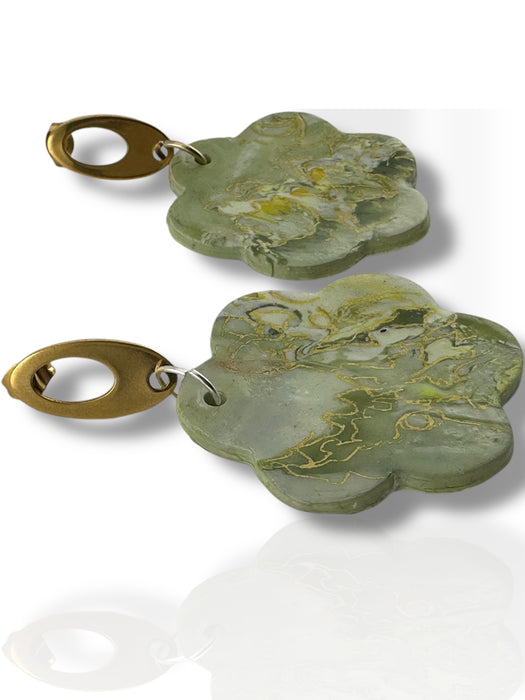 Handmade Modern Earrings, Three Different Flower Design, Dangle Earrings, Black and White Earrings, Green and Gold Earrings, Polymer Clay Earrings
