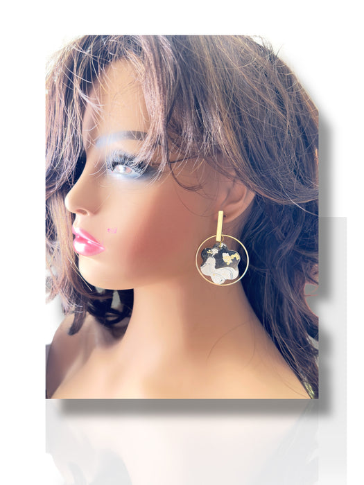 Handmade Modern Earrings, Three Different Flower Design, Dangle Earrings, Black and White Earrings, Green and Gold Earrings, Polymer Clay Earrings