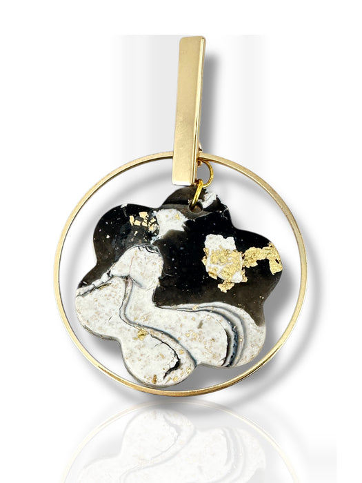 Handmade Modern Earrings, Three Different Flower Design, Dangle Earrings, Black and White Earrings, Green and Gold Earrings, Polymer Clay Earrings