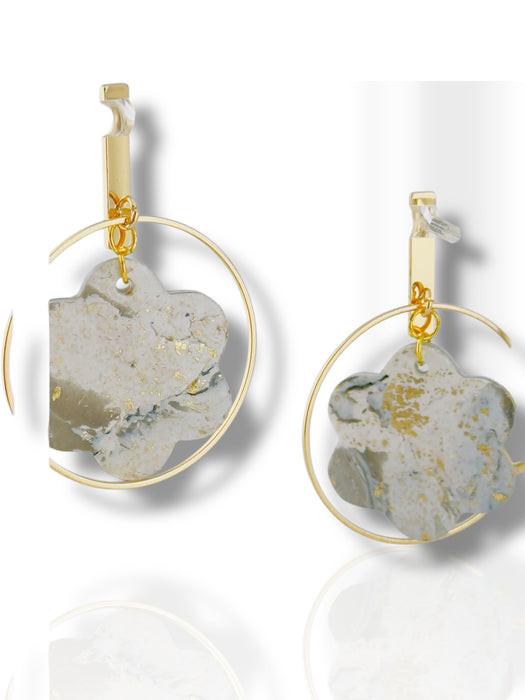 Handmade Modern Earrings, Three Different Flower Design, Dangle Earrings, Black and White Earrings, Green and Gold Earrings, Polymer Clay Earrings
