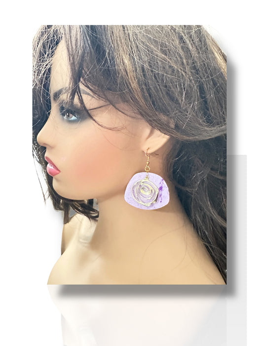 Handmade Modern Purple and Gold Earrings, Polymer Clay Earrings, Modern Earrings, Statement Earring, Dangle Earrings 2.5”