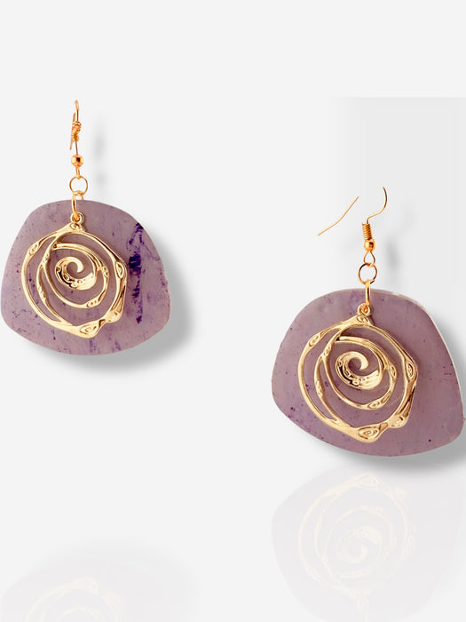 Handmade Modern Purple and Gold Earrings, Polymer Clay Earrings, Modern Earrings, Statement Earring, Dangle Earrings 2.5”