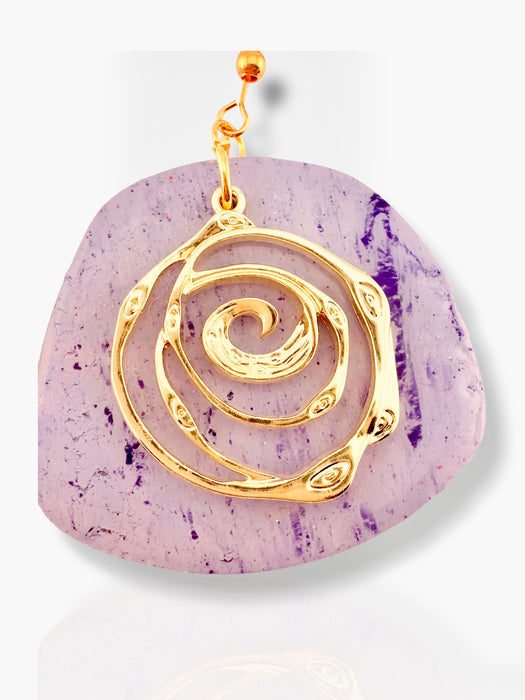 Handmade Modern Purple and Gold Earrings, Polymer Clay Earrings, Modern Earrings, Statement Earring, Dangle Earrings 2.5”