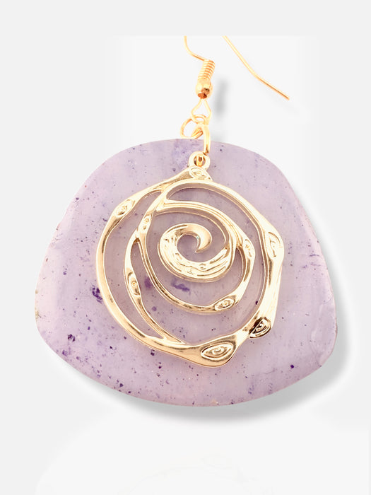 Handmade Modern Purple and Gold Earrings, Polymer Clay Earrings, Modern Earrings, Statement Earring, Dangle Earrings 2.5”