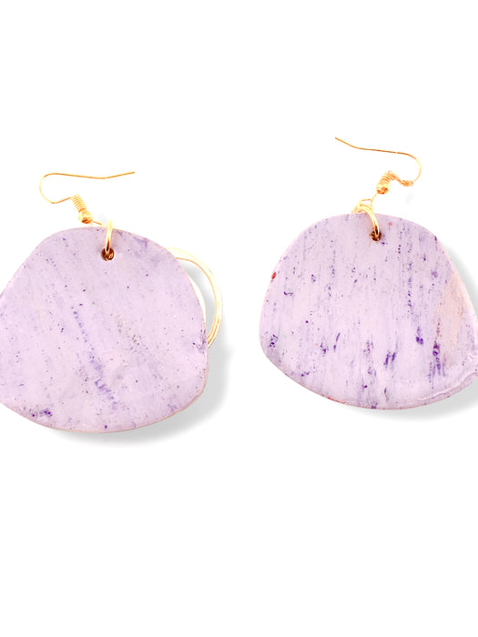 Handmade Modern Purple and Gold Earrings, Polymer Clay Earrings, Modern Earrings, Statement Earring, Dangle Earrings 2.5”