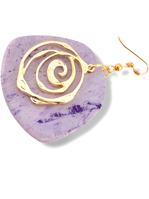 Handmade Modern Purple and Gold Earrings, Polymer Clay Earrings, Modern Earrings, Statement Earring, Dangle Earrings 2.5”