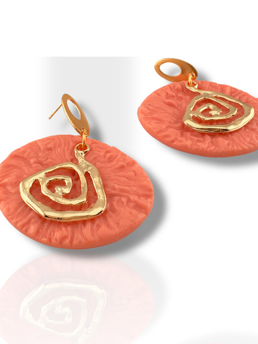 Handmade Modern Earrings, Polymer Clay, Modern Textured Earrings, Statement Earrings, Dangle Earrings, Peach and Gold Earrings 2”