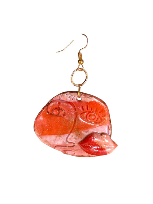 Kiss Abstract on Faces Earrings, Unique Handmade Modern Jewelry , Lip Earrings, Handmade Polymer Clay Earrings, Modern Earrings, Orange and Red Earrings, Artistic Design,Handmade Modern Jewelry