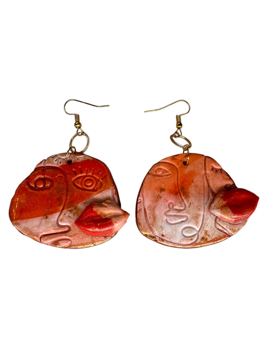 Kiss Abstract on Faces Earrings, Unique Handmade Modern Jewelry , Lip Earrings, Handmade Polymer Clay Earrings, Modern Earrings, Orange and Red Earrings, Artistic Design,Handmade Modern Jewelry