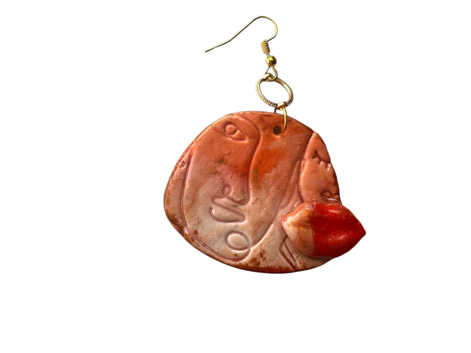 Kiss Abstract on Faces Earrings, Unique Handmade Modern Jewelry , Lip Earrings, Handmade Polymer Clay Earrings, Modern Earrings, Orange and Red Earrings, Artistic Design,Handmade Modern Jewelry