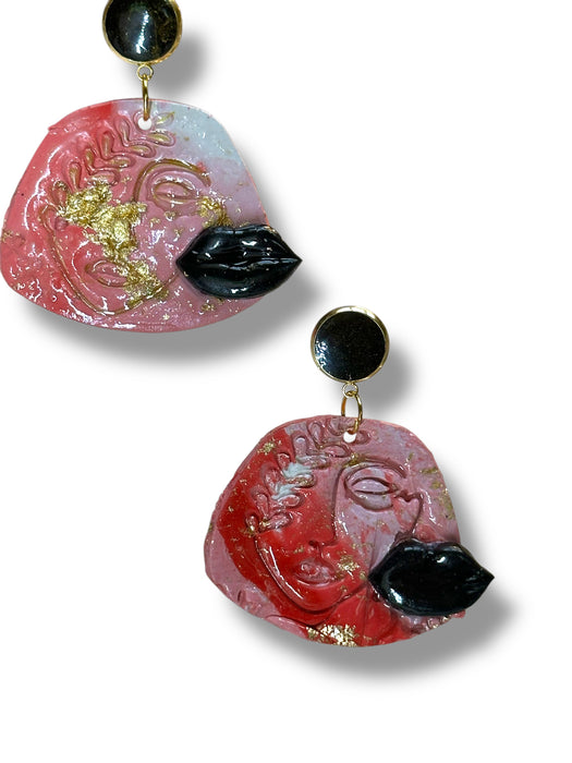 Kiss Abstract on Faces Earrings, Unique Handmade Modern Jewelry , Lip Earrings, Handmade Polymer Clay Earrings, Modern Earrings, Orange and Red Earrings, Artistic Design,Handmade Modern Jewelry