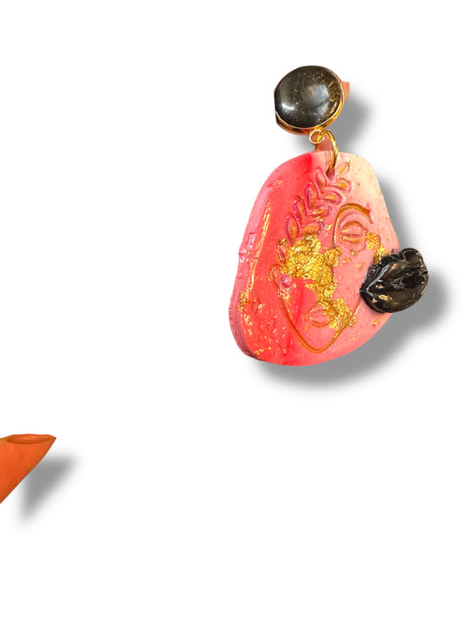 Kiss Abstract on Faces Earrings, Unique Handmade Modern Jewelry , Lip Earrings, Handmade Polymer Clay Earrings, Modern Earrings, Orange and Red Earrings, Artistic Design,Handmade Modern Jewelry