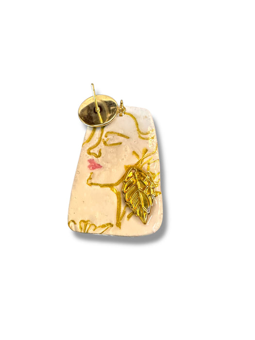 Handmade Polymer Clay Modern Face Design Jewelry, White and Gold Hand Painted , different design available