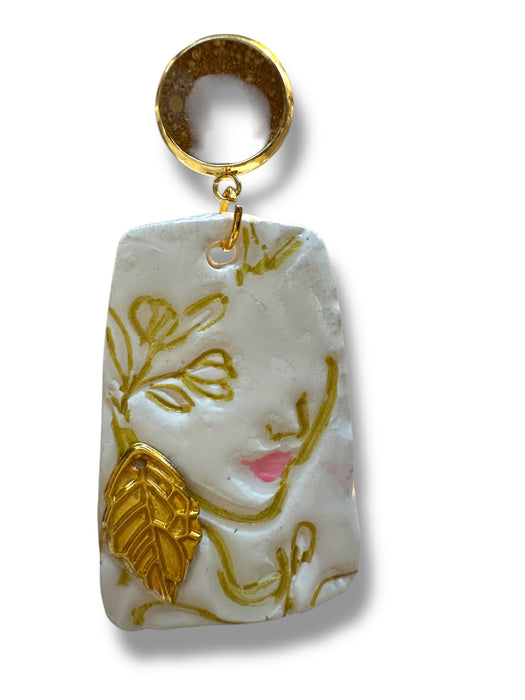 Handmade Polymer Clay Modern Face Design Jewelry, White and Gold Hand Painted , different design available