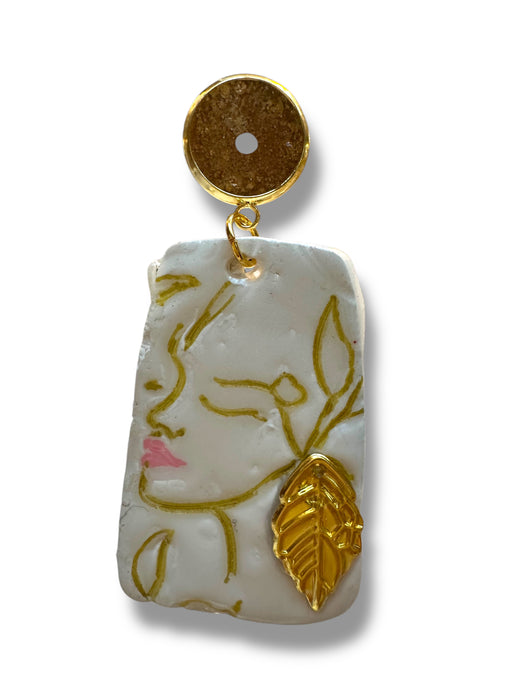 Handmade Polymer Clay Modern Face Design Jewelry, White and Gold Hand Painted , different design available