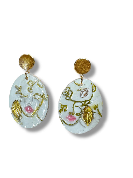 Handmade Polymer Clay Modern Face Design Jewelry, White and Gold Hand Painted , different design available