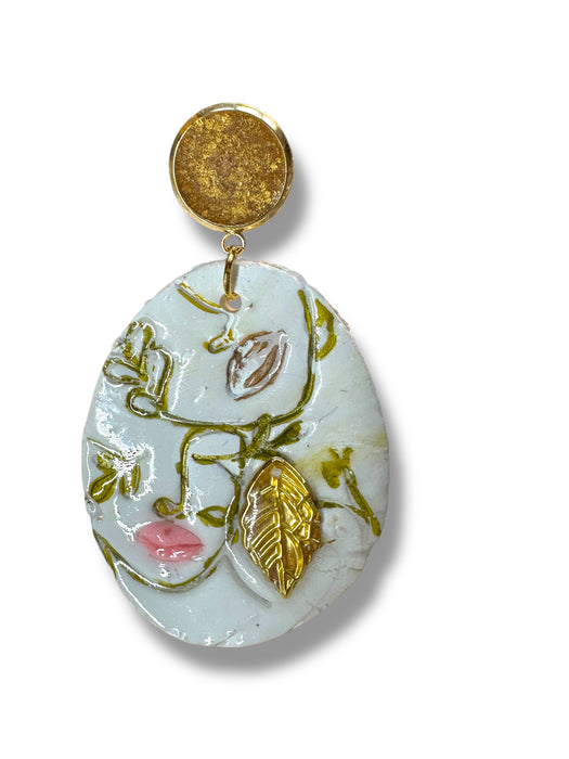 Handmade Polymer Clay Modern Face Design Jewelry, White and Gold Hand Painted , different design available