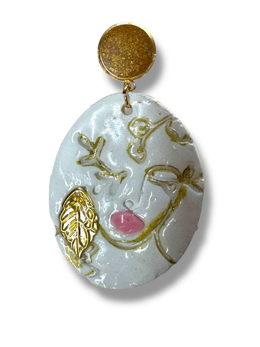 Handmade Polymer Clay Modern Face Design Jewelry, White and Gold Hand Painted , different design available