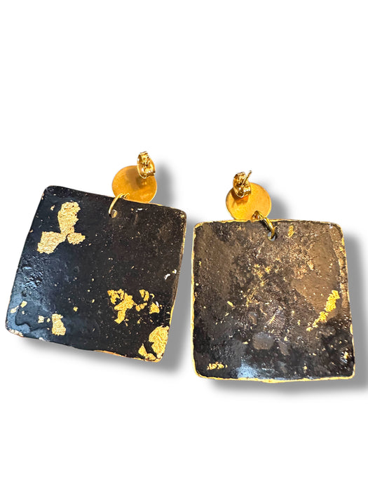 Handmade Modern Abstract Face Jewelry, Unique Gold and Black, Polymer Clay