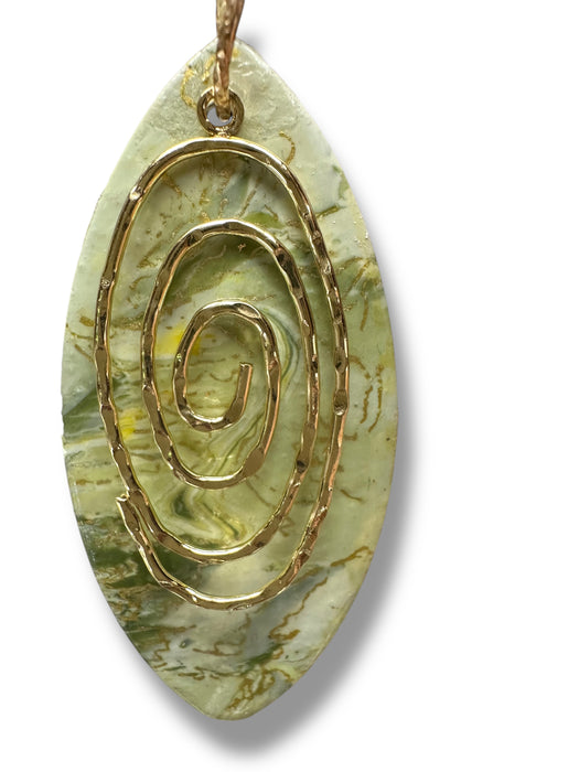 Handmade Modern Geometric Green Gold Earrings , Spiral, Minimalist, Polymer Clay Earrings