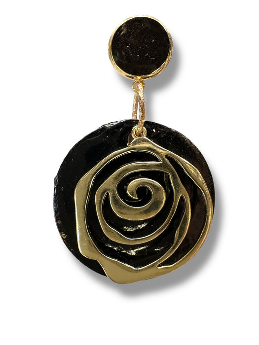Unique Handmade Modern Circle Black and Gold Earrings , Spiral, Minimalist, Polymer Clay Earrings Geometric Design