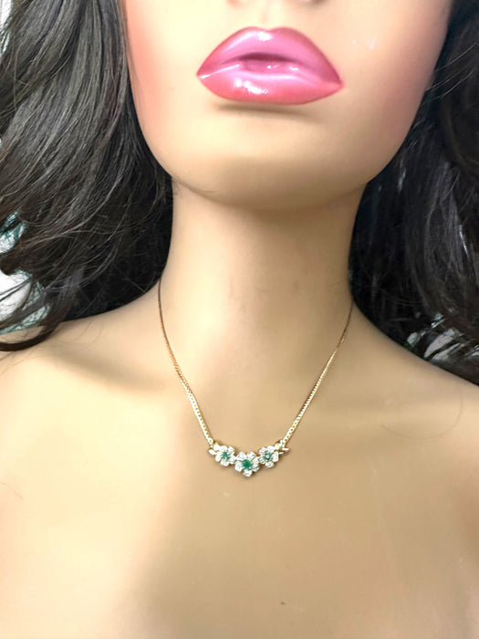 14K Gold Tourmaline & Diamond Necklace – Floral Design, 17.5", October Birthstone, Gift for Her, 6.34g
